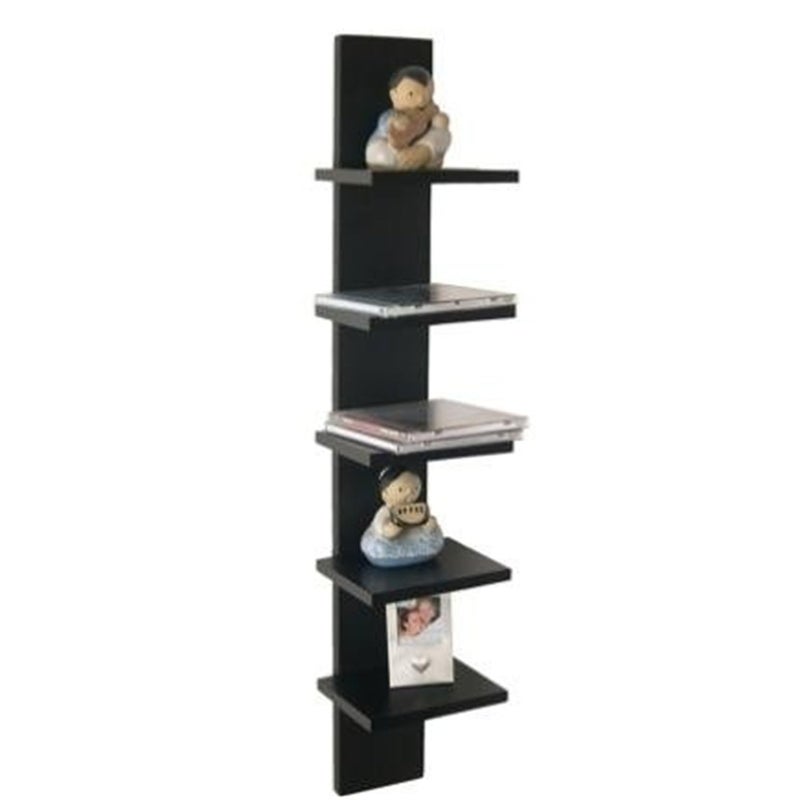 Danya B Danya B 5 Tier Wall Shelf Unit Narrow Dark Brown Walnut Finish  Vertical Column Shelf Floating Storage Home Decor Organizer Tall Tower Design Utility Shelving Bedroom Living Room 