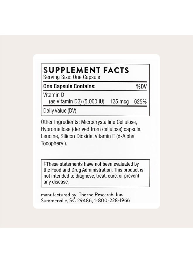 Thorne Vitamin D-5,000 - Dietary Supplement - 120 Capsules - Image 2