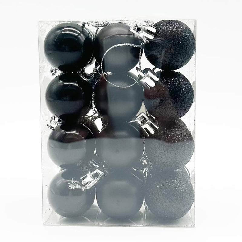 24 Pieces 30 mm Christmas Balls Decoration Shatterproof Christmas Tree Baubles Mini Christmas Hanging Ball for Christmas Tree Holiday Wedding Party Decoration Black