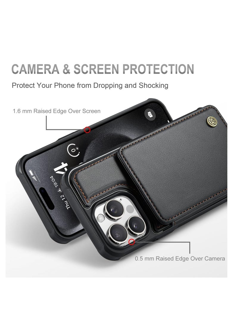 SOLARAE For iPhone 15 Pro Max Wallet Case with Card Holder, Shockproof Durable Leather Phone Case, RFID Blocking Card Slots Holder (Black) - Image 3