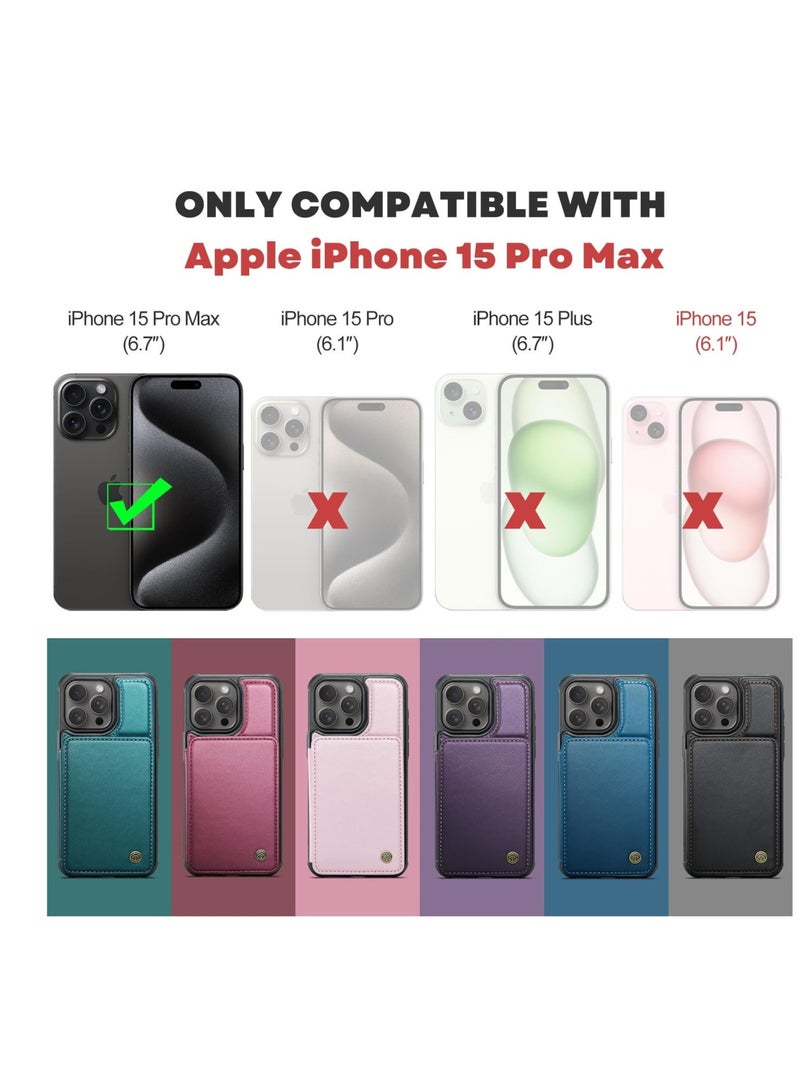 SOLARAE For iPhone 15 Pro Max Wallet Case with Card Holder, Shockproof Durable Leather Phone Case, RFID Blocking Card Slots Holder (Black) - Image 2