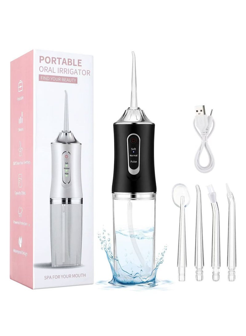PORTABLE Water Dental Flosser For Teeth Cleaning Dental Oral Irrigator With 3 Modes Scalable 4 Jet Nozzles IPX7 Water Resistance 220ML - Image 1