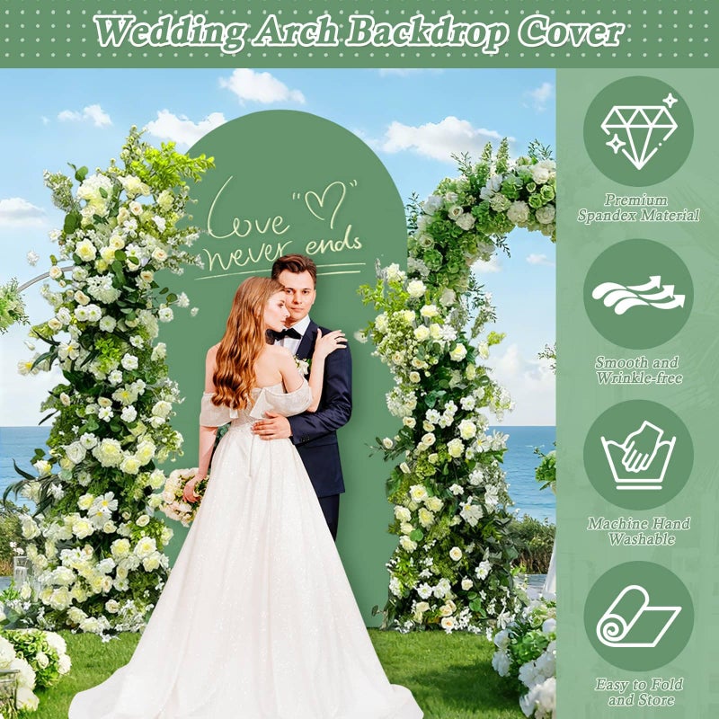 Dexpinzo 7.2FT Arch Fabric Backdrop Cover, Green Spandex Round Top Arch Stand Cover with Balloon Tie Tool for Wedding Ceremony Baby Bridal Shower Gender Reveal Birthday Party Photo Background Decorations - Image 2