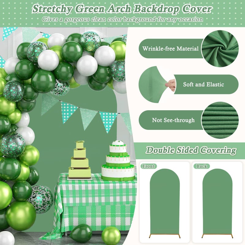 Dexpinzo 7.2FT Arch Fabric Backdrop Cover, Green Spandex Round Top Arch Stand Cover with Balloon Tie Tool for Wedding Ceremony Baby Bridal Shower Gender Reveal Birthday Party Photo Background Decorations - Image 5