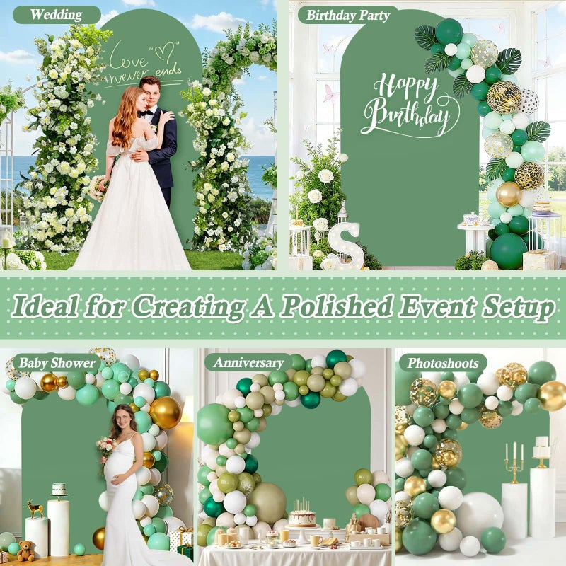 Dexpinzo 7.2FT Arch Fabric Backdrop Cover, Green Spandex Round Top Arch Stand Cover with Balloon Tie Tool for Wedding Ceremony Baby Bridal Shower Gender Reveal Birthday Party Photo Background Decorations - Image 4