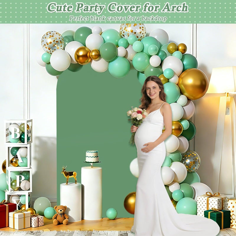 Dexpinzo 7.2FT Arch Fabric Backdrop Cover, Green Spandex Round Top Arch Stand Cover with Balloon Tie Tool for Wedding Ceremony Baby Bridal Shower Gender Reveal Birthday Party Photo Background Decorations - Image 3