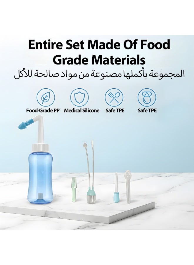 شفاط أنف للأطفال، مجموعة من 5 قطع، مزيل للمخاط للأطفال حديثي الولادة، زجاجة غسيل أنف + شفاط أنف من السيليكون للأطفال + مشبك أنف + ملعقة تغذية + قطارة مضادة للاختناق للأطفال، منظف أنف للأطفال، آمن ولطيف وغير مهيج - Image 4