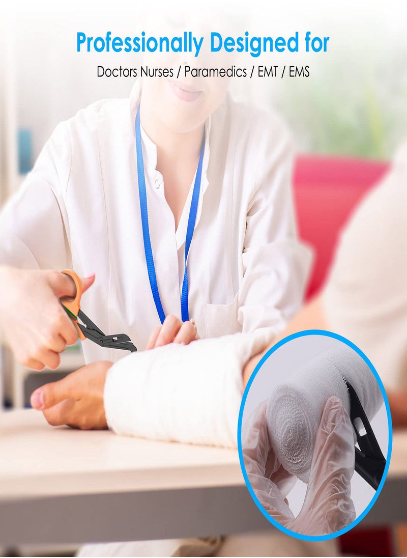 SYOSI مقصات الصدمات الطبية مع حلقة تثبيت، مقصات تمريض ضمادات مقاس 7.5 بوصة، مقصات جراحية فاخرة مطلية بالفلورايد للممرضات والأطباء وطلاب التمريض والإسعافات الأولية ومساعدي الطوارئ الطبية  - Image 3