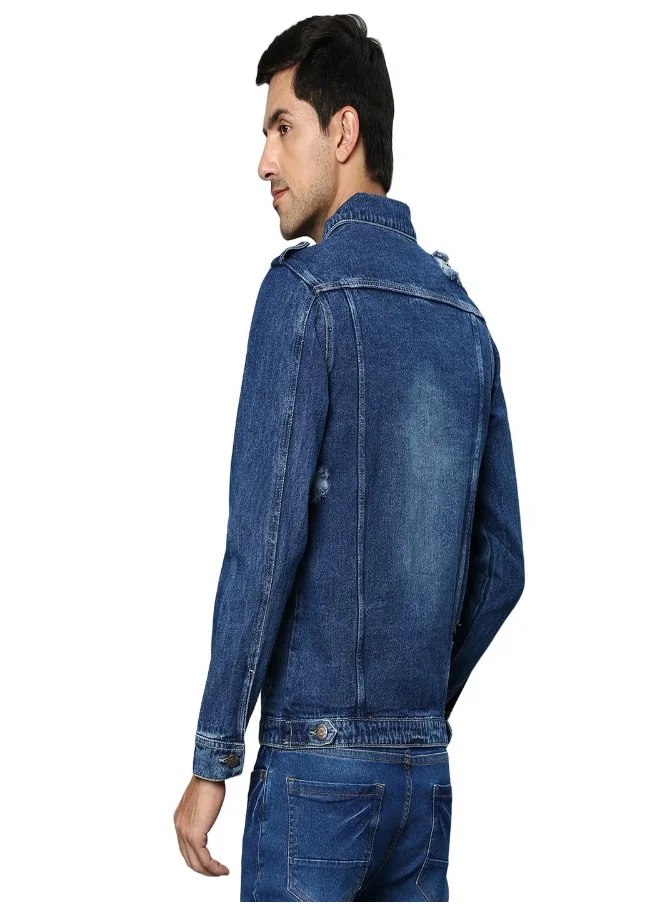 هاي ستار Men Blue Washed Denim Jacket