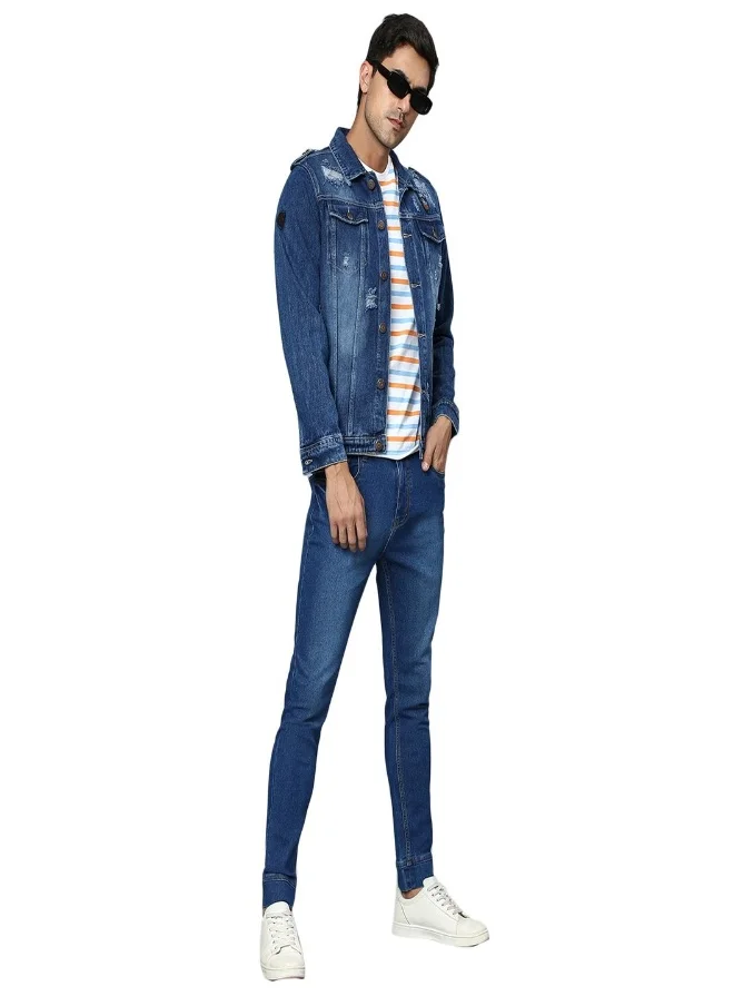 هاي ستار Men Blue Washed Denim Jacket