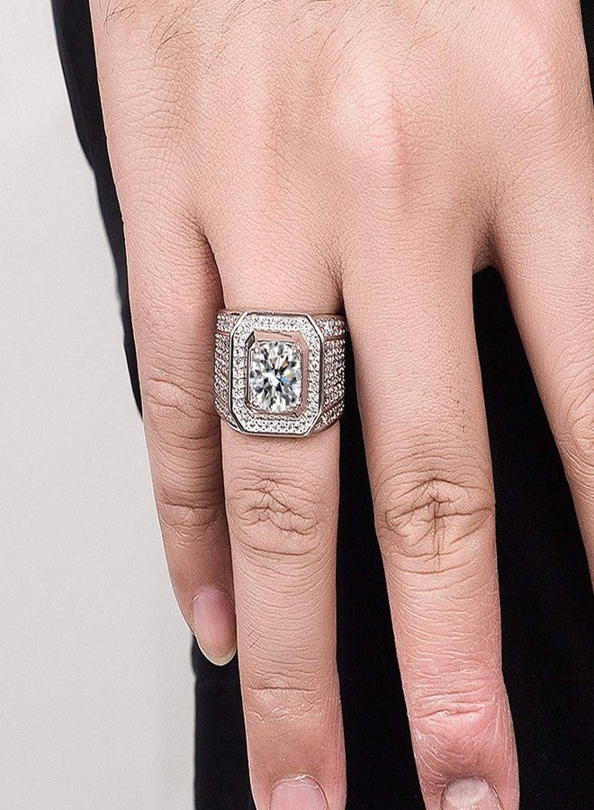 Dankadi Noble Men's 925 Silver Ring-Square Cubic Zircon Inlaid-Classic Ring-Fashion Silver Jewelry-Party Accessories 8-13# silver - Image 5