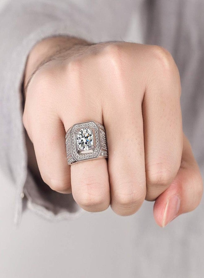 Dankadi Noble Men's 925 Silver Ring-Square Cubic Zircon Inlaid-Classic Ring-Fashion Silver Jewelry-Party Accessories 8-13# silver - Image 3