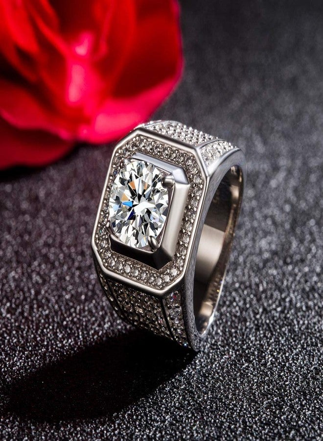 Dankadi Noble Men's 925 Silver Ring-Square Cubic Zircon Inlaid-Classic Ring-Fashion Silver Jewelry-Party Accessories 8-13# silver - Image 4