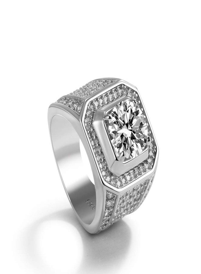 Dankadi Noble Men's 925 Silver Ring-Square Cubic Zircon Inlaid-Classic Ring-Fashion Silver Jewelry-Party Accessories 8-13# silver - Image 1