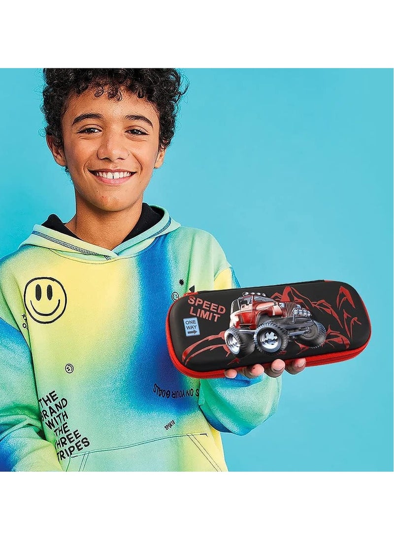 Excefore - 3D Car Pencil Case for Kids Boys, Waterproof Pencil Box with Compartments Pen Pouch (Black) - Image 1