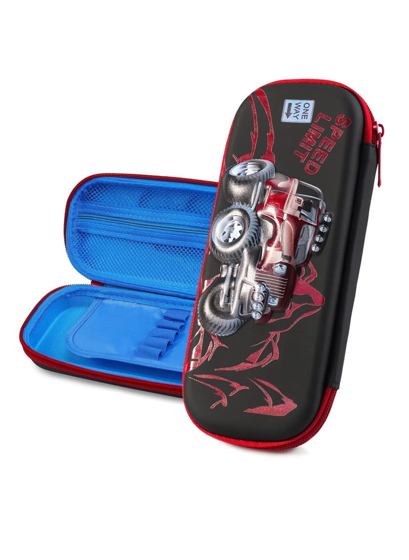 Excefore - 3D Car Pencil Case for Kids Boys, Waterproof Pencil Box with Compartments Pen Pouch (Black) - Image 1