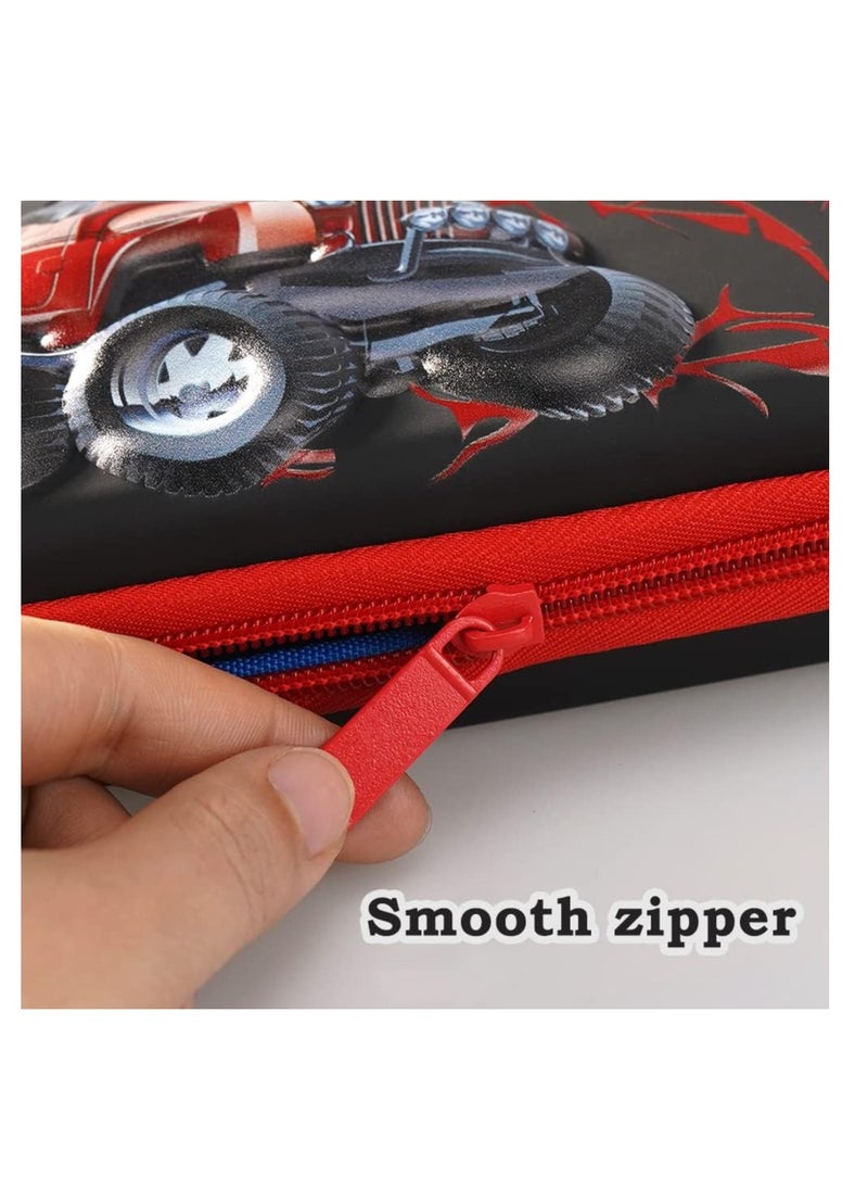Excefore - 3D Car Pencil Case for Kids Boys, Waterproof Pencil Box with Compartments Pen Pouch (Black) - Image 1