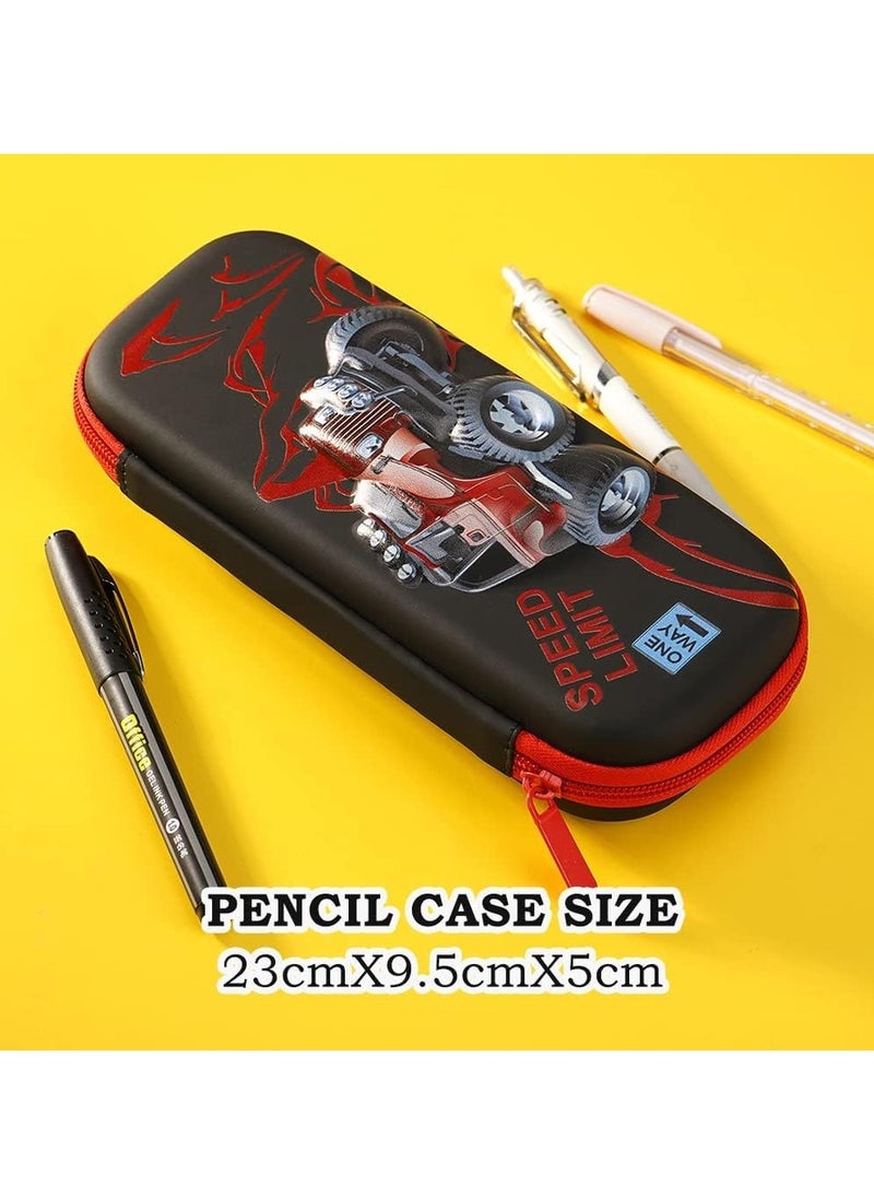 Excefore - 3D Car Pencil Case for Kids Boys, Waterproof Pencil Box with Compartments Pen Pouch (Black) - Image 1