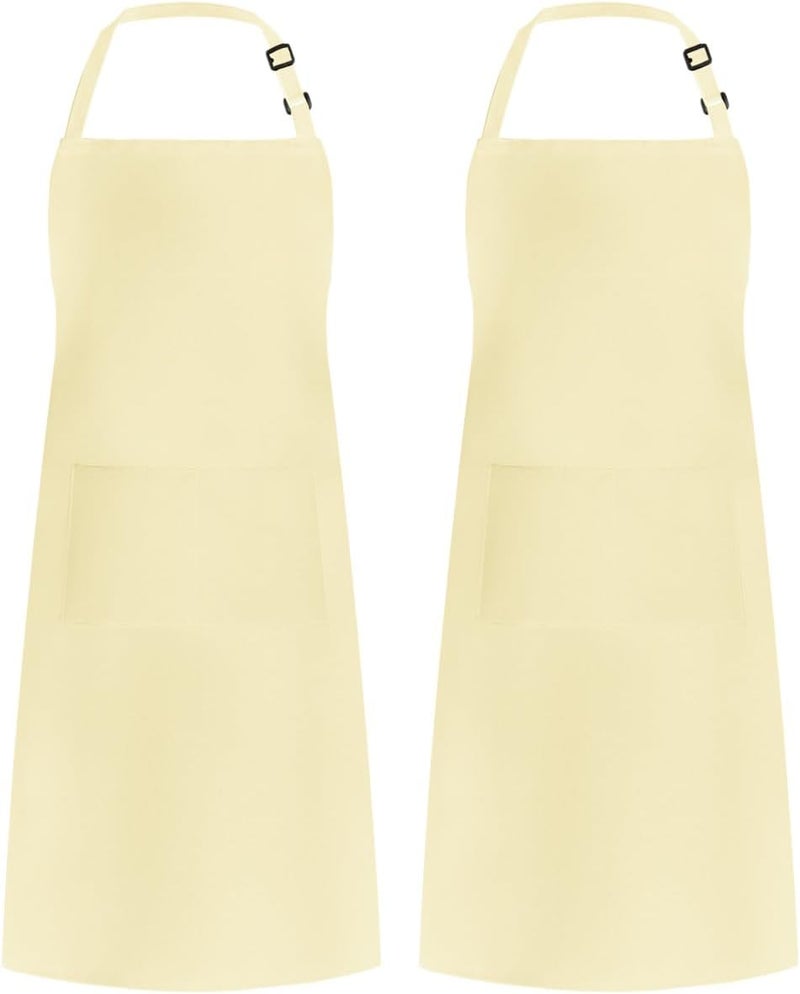 Syntus Adjustable Bib Apron with 2 Pockets Cooking Kitchen Aprons for Women Men Chef, Cream, 26.77×33.07 inch - Image 1