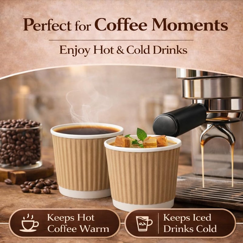 Barafat 200pcs 4oz Paper Espresso Cups Ripple Wall Hot Cups For Coffee Disposable Coffee Cup Paper Hot/Cold Drinking Cups for Party, Picnic, Travel and Events (200, Khaki) - Image 3