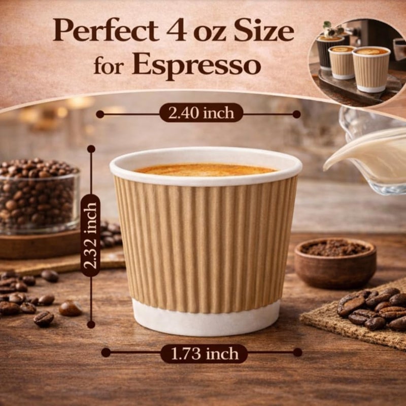 Barafat 200pcs 4oz Paper Espresso Cups Ripple Wall Hot Cups For Coffee Disposable Coffee Cup Paper Hot/Cold Drinking Cups for Party, Picnic, Travel and Events (200, Khaki) - Image 5