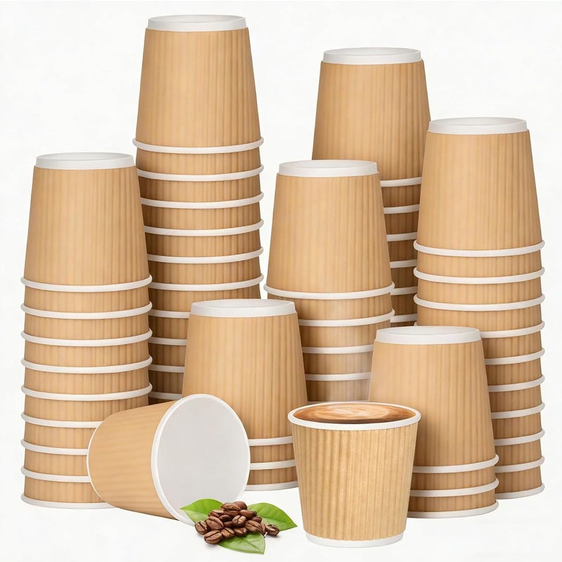 Barafat 200pcs 4oz Paper Espresso Cups Ripple Wall Hot Cups For Coffee Disposable Coffee Cup Paper Hot/Cold Drinking Cups for Party, Picnic, Travel and Events (200, Khaki) - Image 1