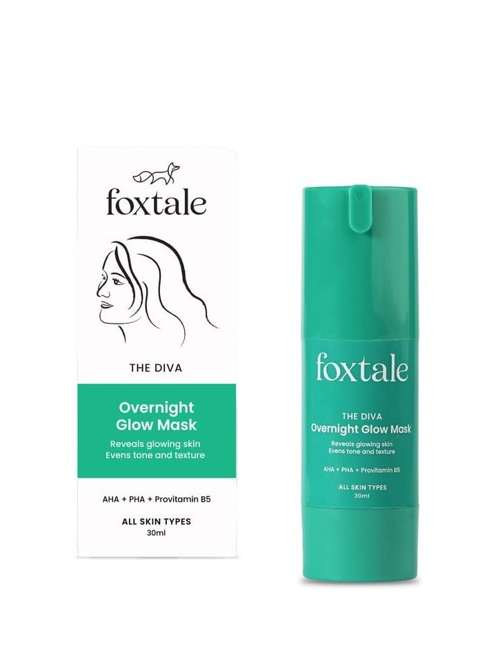 Foxtale Overnight Glow Mask | 4% Glycolic Acid | 3% Lactic Acid |Reduces Blackheads, Whiteheads | 30 Second Salon like Brightening Facial for Glowing Skin | Men & Women - 30ml - Image 1