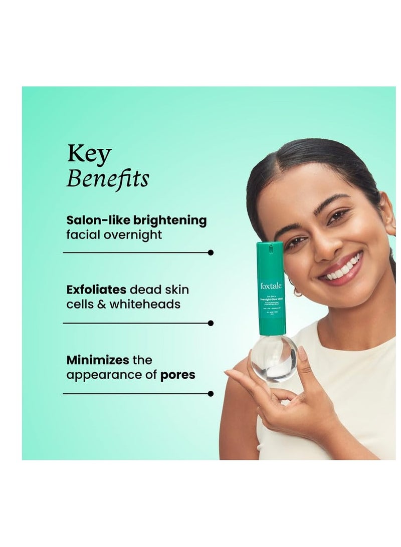 Foxtale Overnight Glow Mask | 4% Glycolic Acid | 3% Lactic Acid |Reduces Blackheads, Whiteheads | 30 Second Salon like Brightening Facial for Glowing Skin | Men & Women - 30ml - Image 2