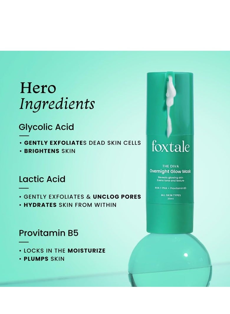 Foxtale Overnight Glow Mask | 4% Glycolic Acid | 3% Lactic Acid |Reduces Blackheads, Whiteheads | 30 Second Salon like Brightening Facial for Glowing Skin | Men & Women - 30ml - Image 3
