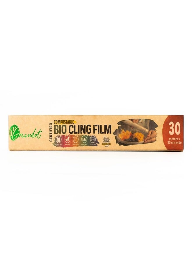 GREENDOT BIOPAK Biodegradable & Compostable Bio Cling Film Wrap (30m x 30cm), Made from Corn Starch, Ideal for Food Storage & Packing, Plastic-Free, BPA-Free, Food-Safe Multipurpose Food Cling Film - Image 1