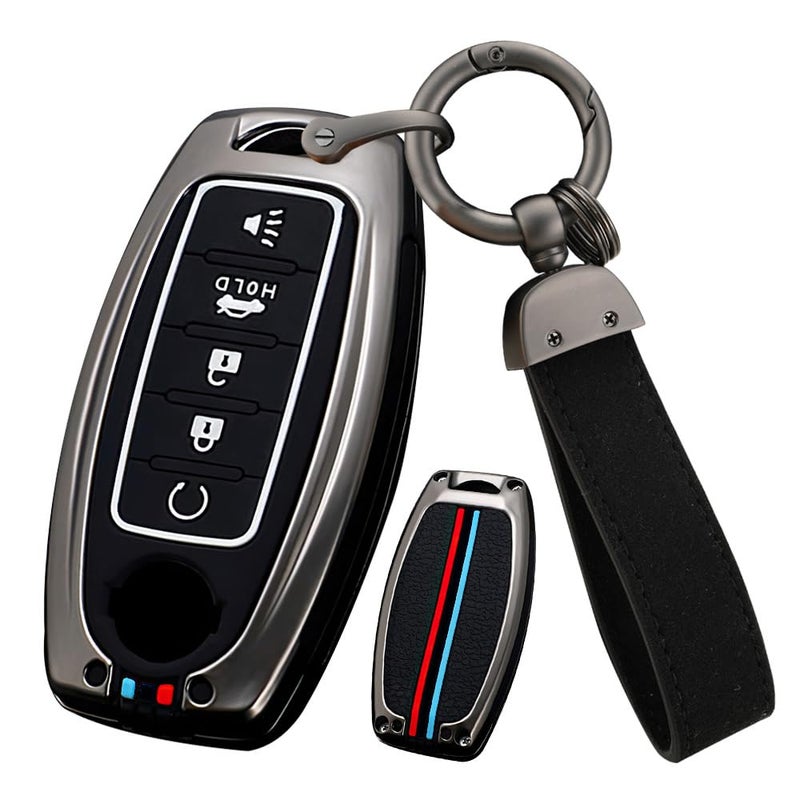 ontto 5buttons Key Cover Fit for Nissan Altima Rogue Sentra Pathfinder Frontier Maxima Car Key Case Metal Key Protector Silicone Smart Remote Key Holder Black - Image 2