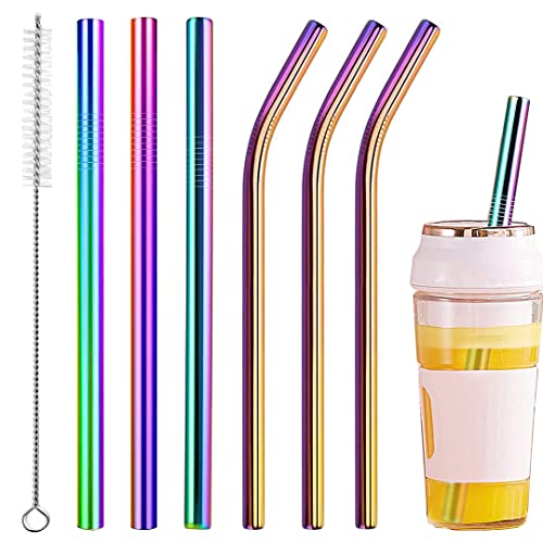 Vinaco Reusable Smoothie Straw 04 Extra Wide Stainless Steel Straw 105  85 Long colorful Straws 6 Pack Metal Straw with 1 Reusable Straw Brush Cleaner for Milkshake Smoothie Bubble tea