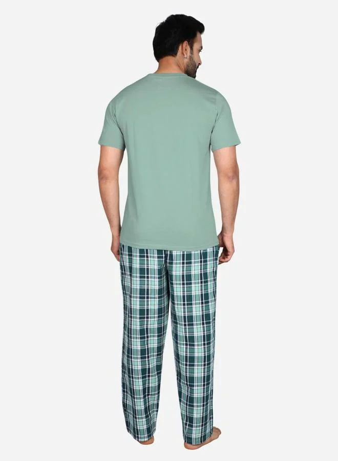 victor and jane Victor and Jane Solid Short Sleeve T-Shirt and Checked Pyjama Set