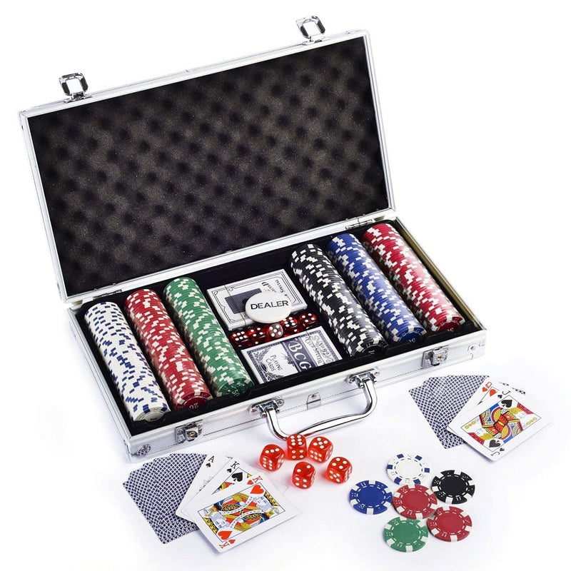 Hemtik Professional Grade 300 Ceramic Chips with Aluminum Case, Playing Cards, Dealer Button for Texas Hold’em, Blackjack, Games | Complete Poker Game Set (300) - Image 1