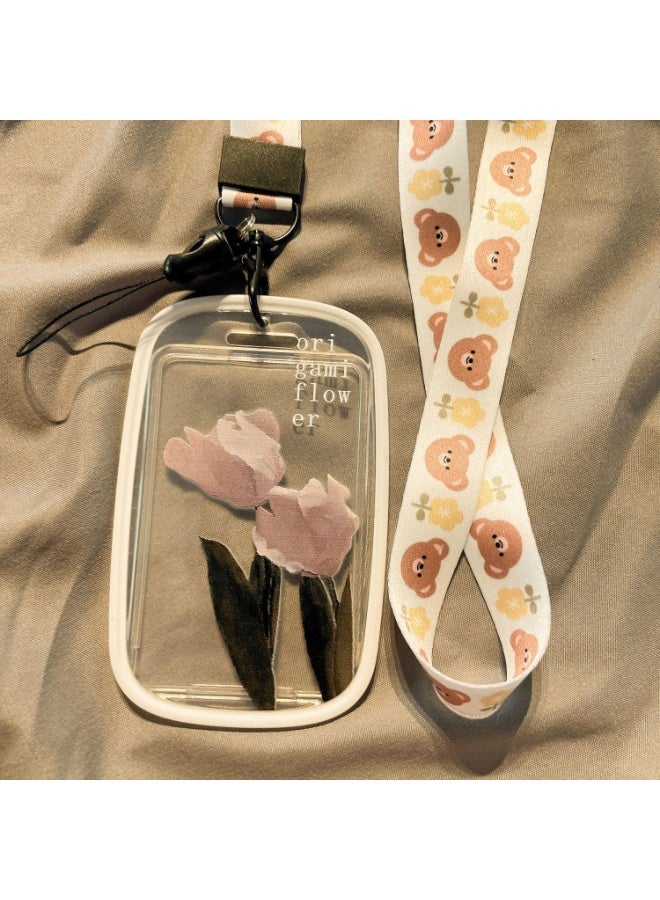 NIBEMINENT 1 - Piece Small Flowers Kpop Photo Card Holder Pendant Key Chain ID Badge Holder ID Card Holder Photo Card Protector for School ID Office ID Access Card for Women Girls