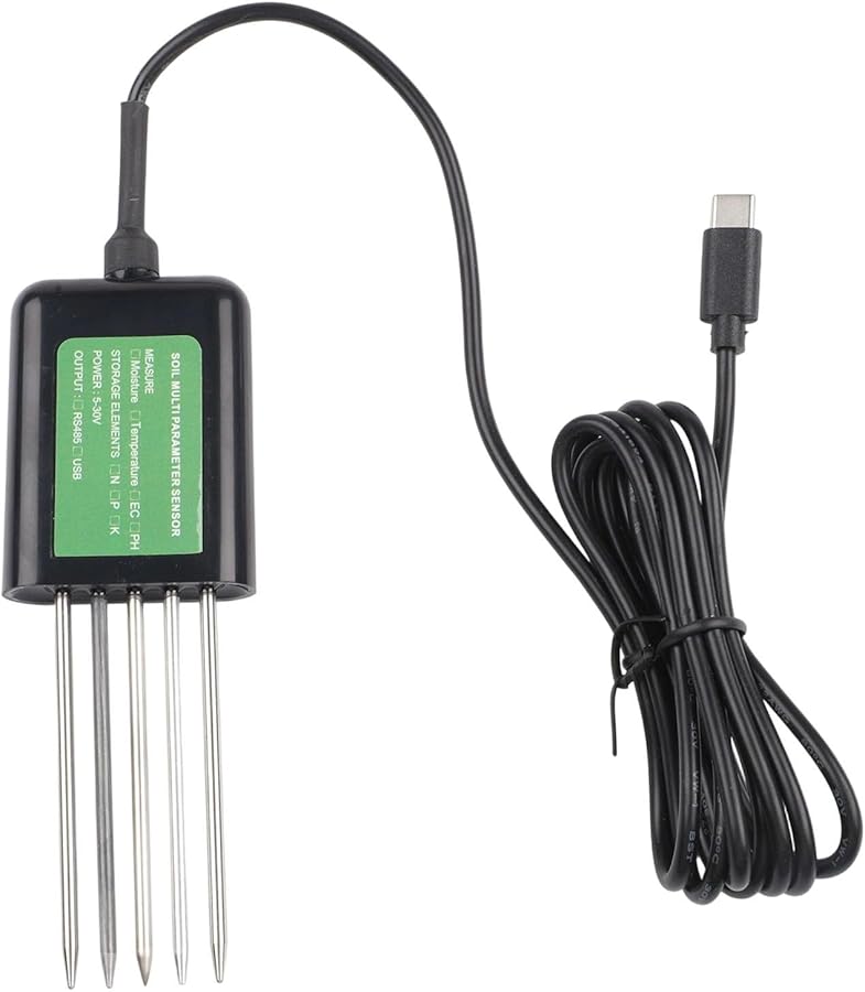 مستشعر التربة USB 7 في 1 لقياس درجة الحموضة والتوصيل الكهربائي ودرجة الحرارة والرطوبة واختبار NPK مع مسبار معدني مقاوم للماء IP68 - Image 3