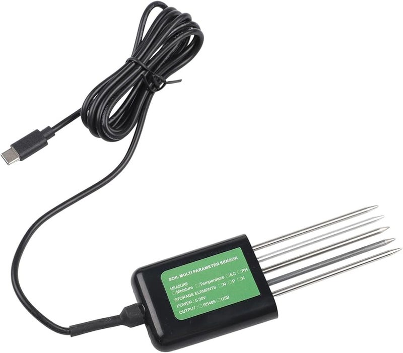 مستشعر التربة USB 7 في 1 لقياس درجة الحموضة والتوصيل الكهربائي ودرجة الحرارة والرطوبة واختبار NPK مع مسبار معدني مقاوم للماء IP68 - Image 4