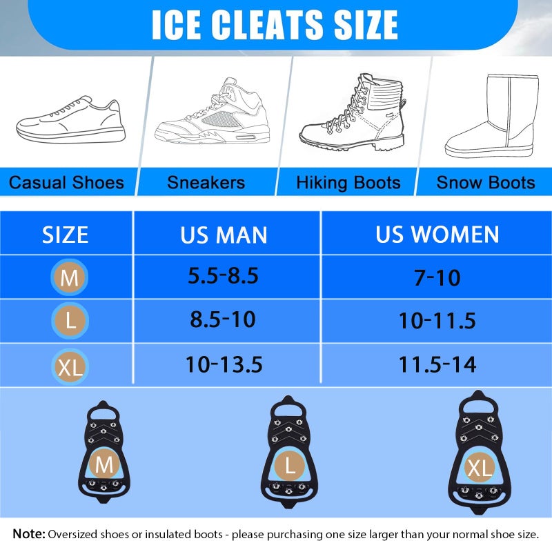 HQcontL 2 Pairs Ice Cleats for Shoes and Boots, Universal Non Slip Hiking Spikes, Micro Shoe Spikes for Snow and Ice, Durable Snow Crampons for Winter Hiking Climbing Ice Fishing, 8 Steel Studs Gripper Spike - Image 5