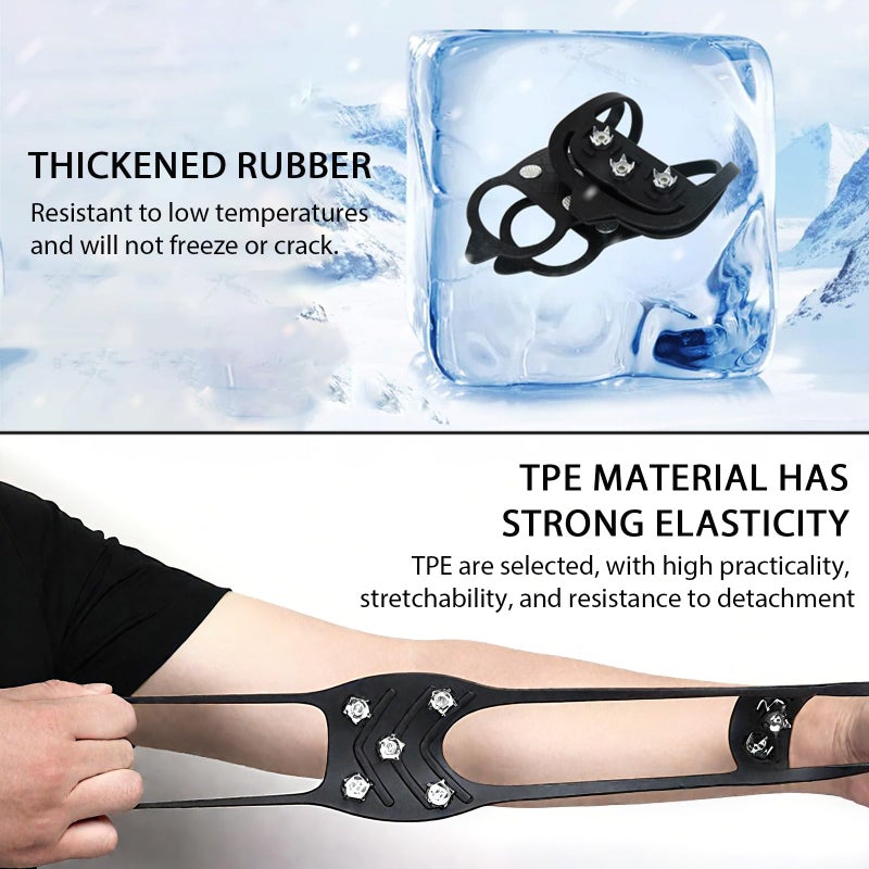 HQcontL 2 Pairs Ice Cleats for Shoes and Boots, Universal Non Slip Hiking Spikes, Micro Shoe Spikes for Snow and Ice, Durable Snow Crampons for Winter Hiking Climbing Ice Fishing, 8 Steel Studs Gripper Spike - Image 4