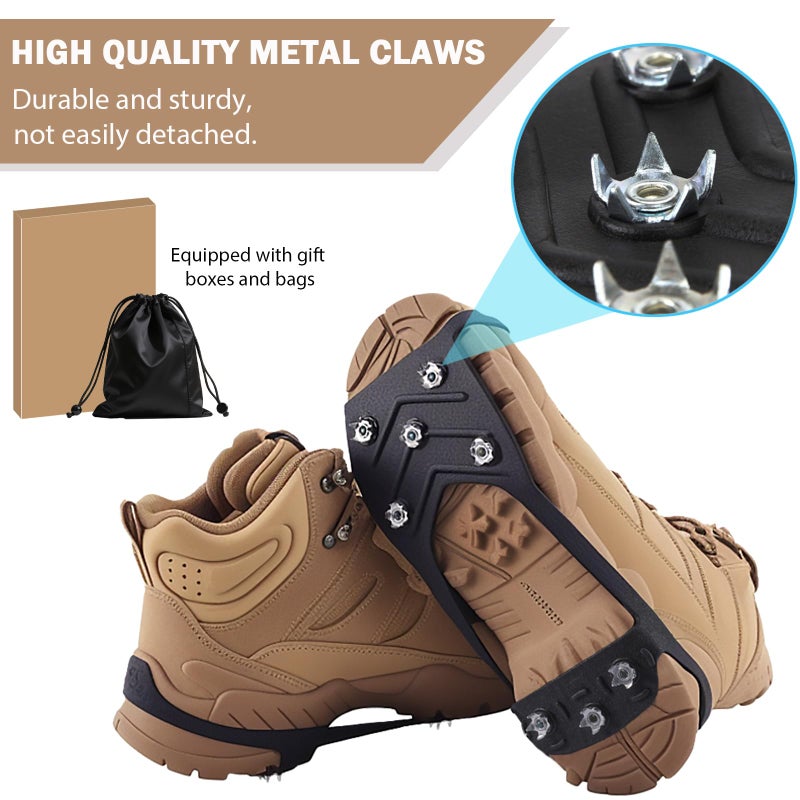 HQcontL 2 Pairs Ice Cleats for Shoes and Boots, Universal Non Slip Hiking Spikes, Micro Shoe Spikes for Snow and Ice, Durable Snow Crampons for Winter Hiking Climbing Ice Fishing, 8 Steel Studs Gripper Spike - Image 3