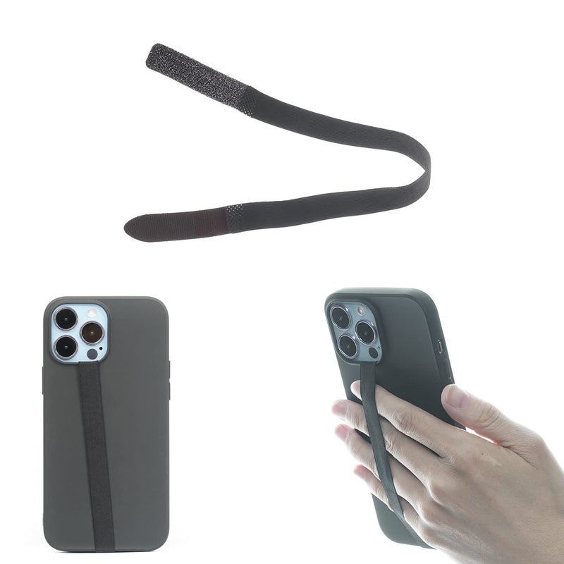 TFY Elastic Phone Strap, Universal Slim Hand Finger Grip, Non-slip Cell Phone Holder, fit Most Smartphones Case - 2 Pieces (Black) - Image 1