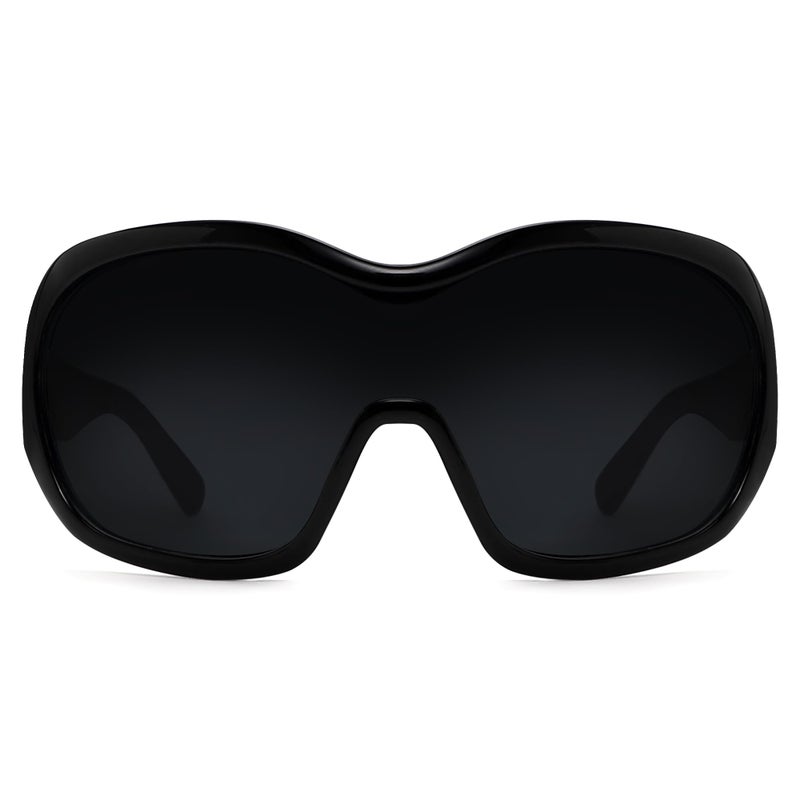TYA Oversized Trendy Wrap Around Sunglasses for Women Men - Cool Concert Black shades 2000s Retro Round Big Shield Glasses - Image 1