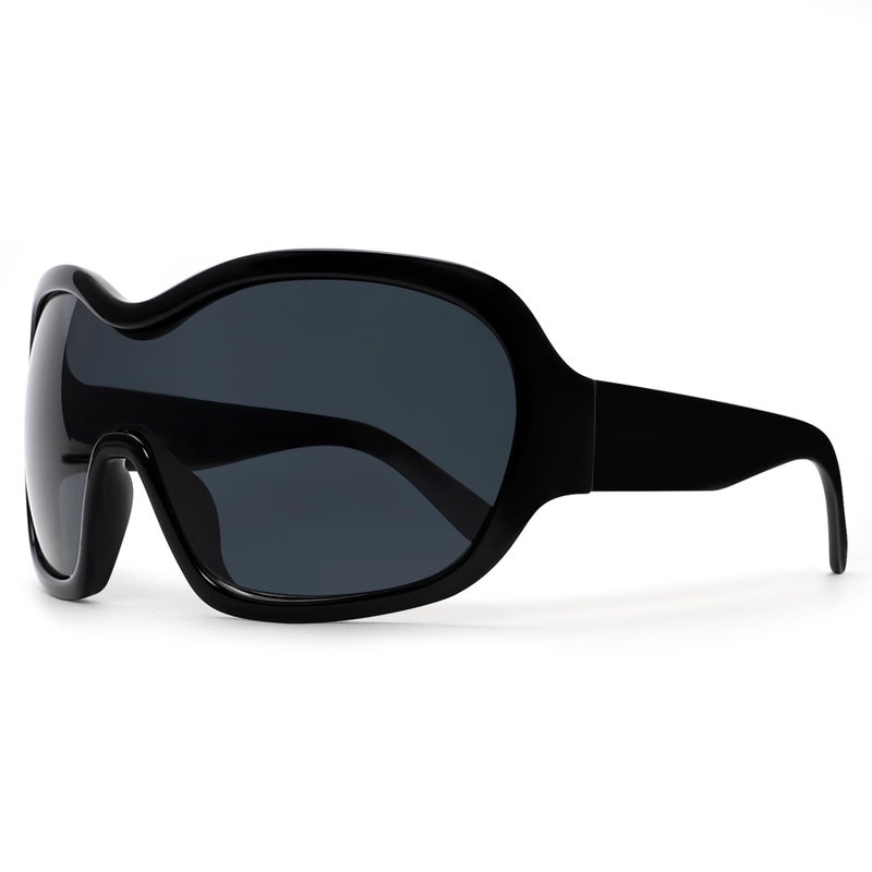 TYA Oversized Trendy Wrap Around Sunglasses for Women Men - Cool Concert Black shades 2000s Retro Round Big Shield Glasses - Image 5