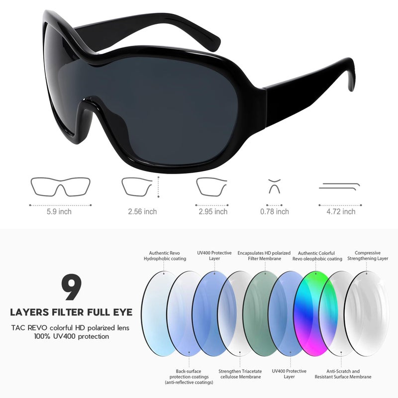 TYA Oversized Trendy Wrap Around Sunglasses for Women Men - Cool Concert Black shades 2000s Retro Round Big Shield Glasses - Image 4