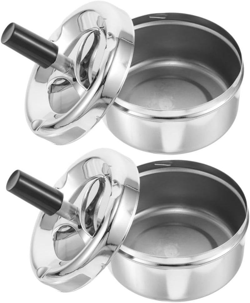 LABRIMP 2pcs Metal Spinning round Ashtray with Lid Push-down Windproof Cigarette Ashtray for Outdoor Patio Home Car Use - Image 1
