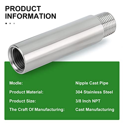 TAISHER 2PCS Stainless Steel Pipe Fittings, 3/8" NPT Male x 3/8" NPT Female Threaded, 4" Length Nipple Cast Pipe - Image 5