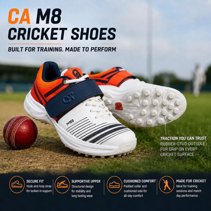 CA Cricket Arabia M8 White/Orange Cricket Shoes, UK 7 / EU 40 - Image 4