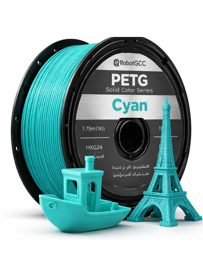robotgcc PETG Cyan 3D Printing Material 1.75mm 1KG Silk Smooth Aqua Color High Strength Durable Smooth Extrusion Low Warping Strong Layer Adhesion Chemical Resistance Easy Print for FDM 3D Printer Prototyping Engineering Models Creative Design - Image 1