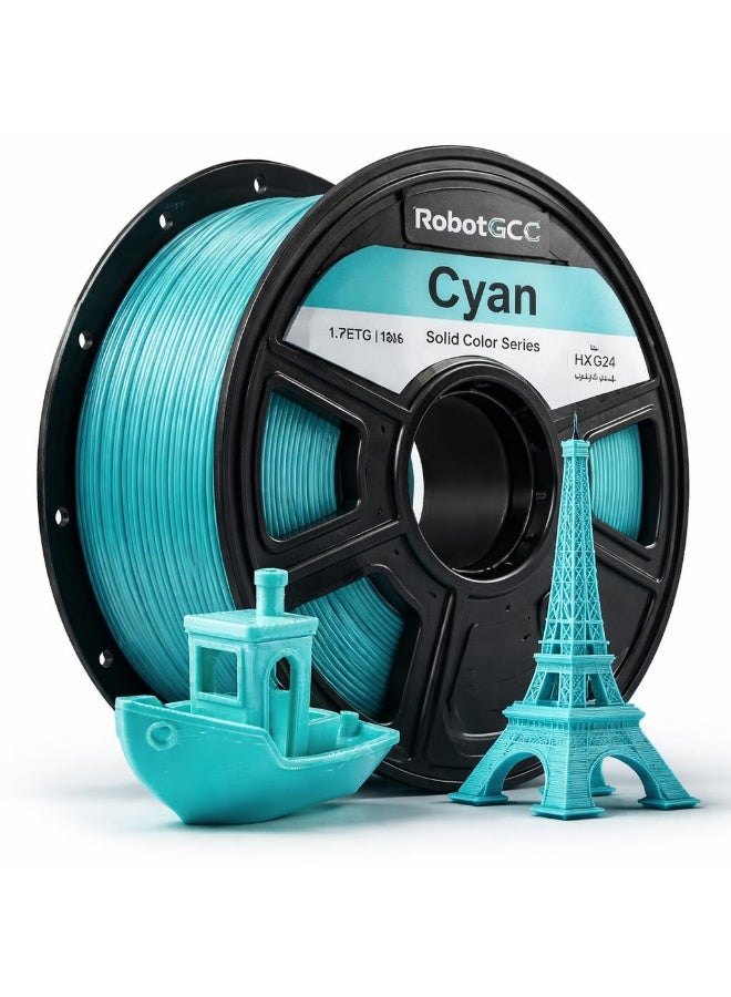 robotgcc PETG Cyan 3D Printing Material 1.75mm 1KG Silk Smooth Aqua Color High Strength Durable Smooth Extrusion Low Warping Strong Layer Adhesion Chemical Resistance Easy Print for FDM 3D Printer Prototyping Engineering Models Creative Design - Image 2