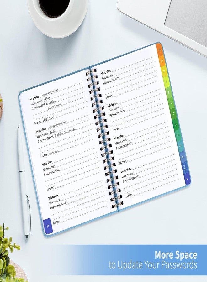 Blugool Password Book with Alphabetical Tabs, Password Keeper Book for Seniors, Individual & Colorful Tabs, Spiral Hardcover Password Notebook for Website Logins, 5.7" x 7.7", Blue - Image 4